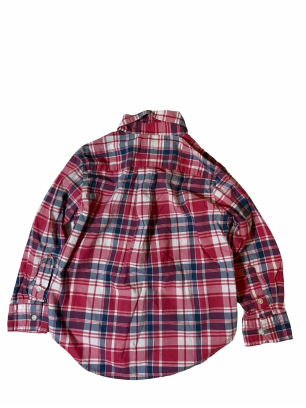 Ralph Lauren Boys Pink Navy Plaid Button Down Shirt 2/2T Natural Stretch